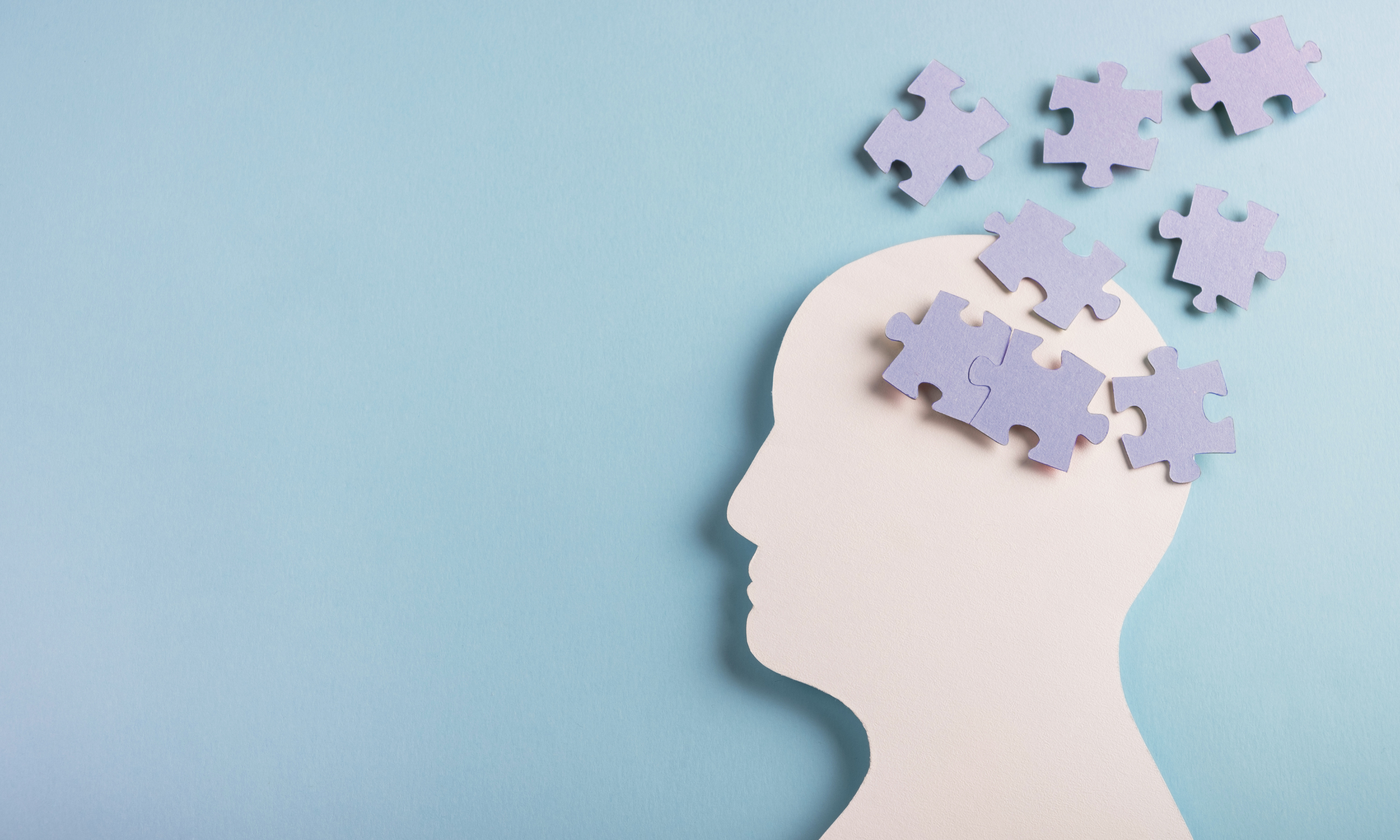 An illustration of a head with a puzzle piece absent, representing the therapeutic process of finding completeness.