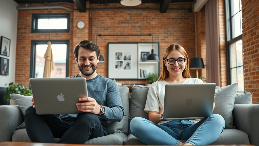 modern couple online couples therapy Brooklyn brownstone living room telehealth session