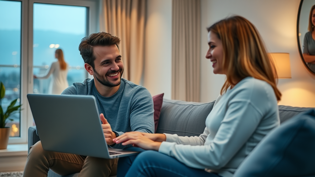 relationship counseling brooklyn couple telehealth therapy cityscape evening laptop counseling session