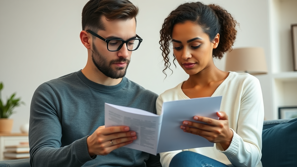 couples therapy brooklyn - organized couple reviewing notes together at home, preparing for therapy, modern Brooklyn apartment, thoughtful expressions, shot with 35mm lens