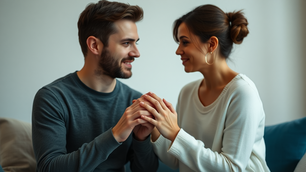 Sincere couple vulnerably sharing feelings in therapy - trust and conflict resolution in couples counseling