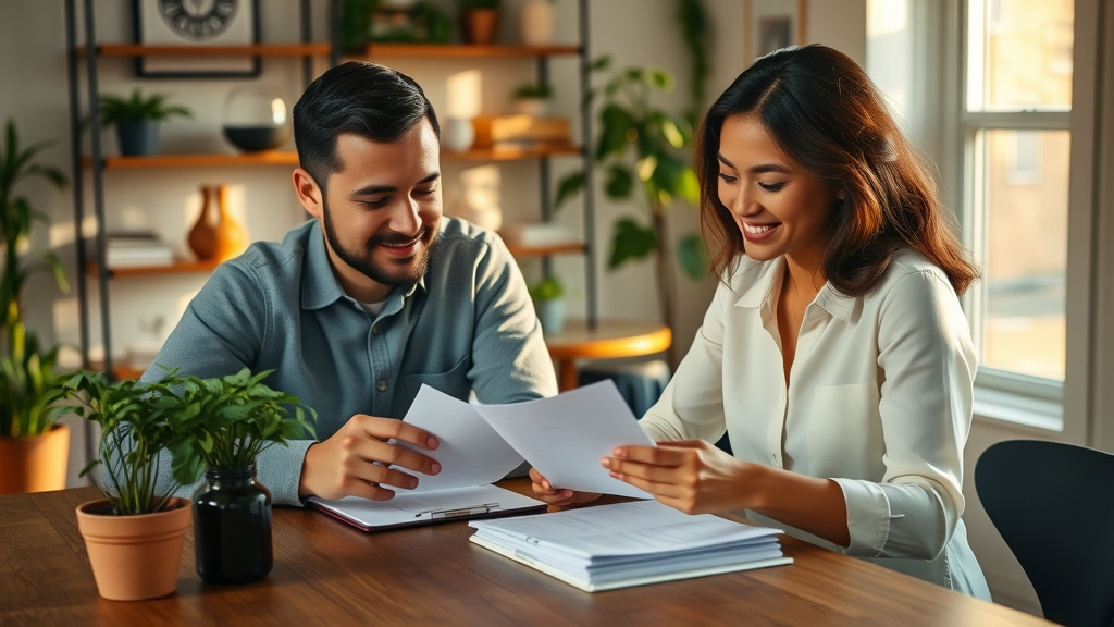 Organized Brooklyn couple happily preparing for couples therapy appointment with notes and insurance cards